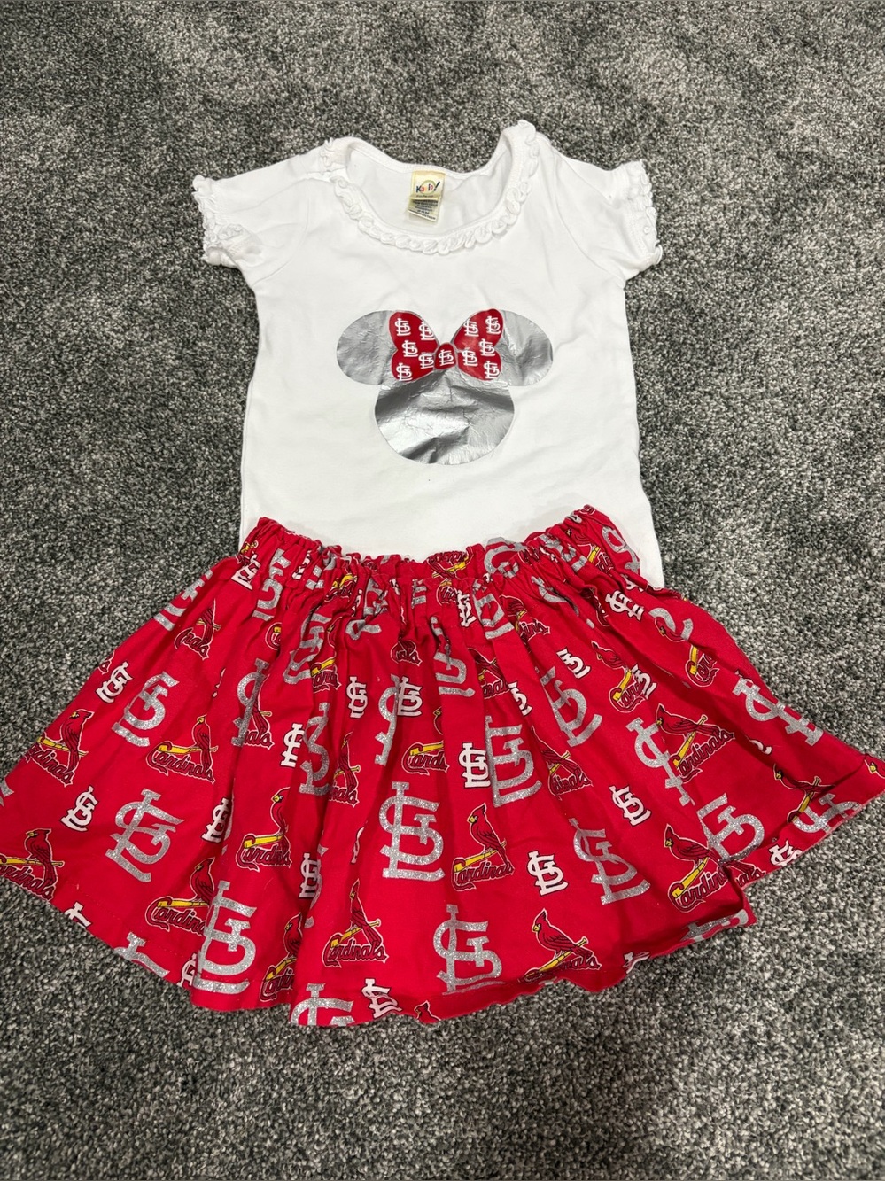 Kavio White Tee with Red Printed St Louis cardinals baseball Skirt Set